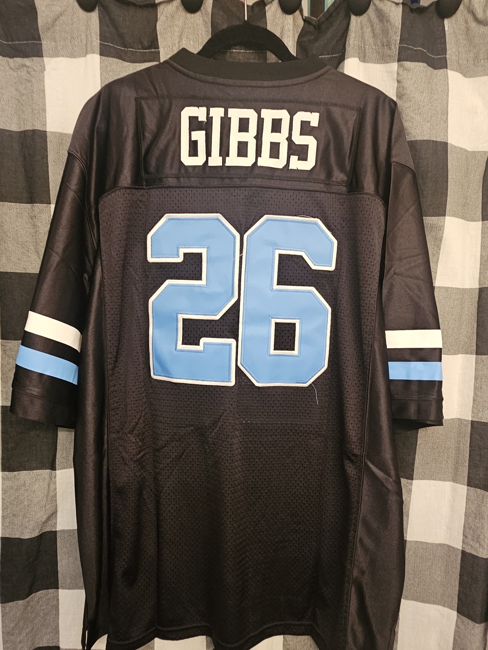 NFL Detroit Lions Gibbs #26 Men’s Black and Light Blue Football Jersey XXL